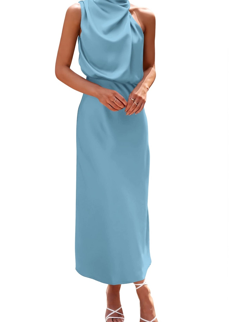 Sleeveless Cowl Neck Maxi Dress in Light Blue